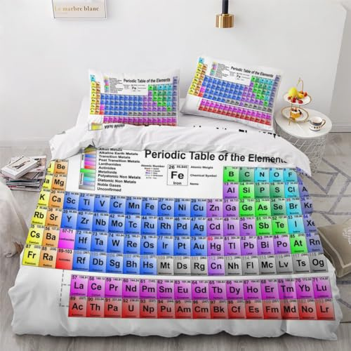 ROUSKI Bettwäsche Periodensystem 135x200 cm 2teilig 100% Mikrofaser Kinderbettwäsche Periodensystem Wendebettwäsche mit Reißverschluss 3D Motiv Zimmer Dekor Bettwäsche-Sets mit Kissenbezüge 80x80