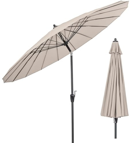 KOMFOTTEU Parasol de Jardin inclinable avec Manivelle, φ 265cm, Parasols d’Extérieuren avec 18 Baleines, Parasol Rond avec Protection UV pour Patio, Balcon, Picine (Beige)