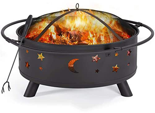 Braciere da esterno da 76,2 cm, con attizzatoio per camino, braciere a legna per esterni con schermo rotondo a scintille, braciere da esterno, braciere per esterni