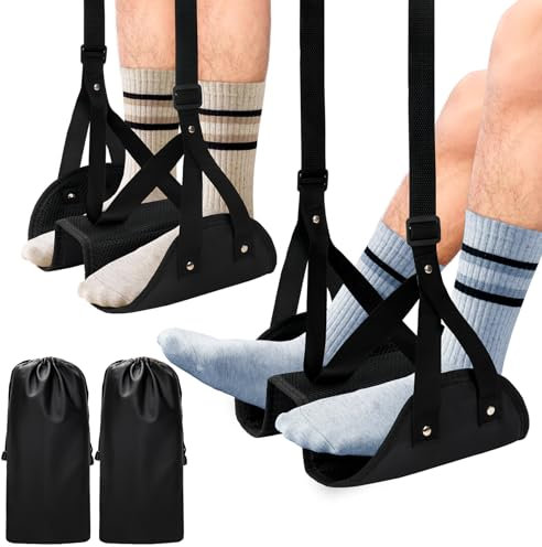 Hamac séparé pour voyage en avion (lot de 2) – Repose-pieds portable réglable en hauteur pour accessoires de voyage au bureau en vol – Repose-jambes en avion (mousse à mémoire de forme) pour réduire