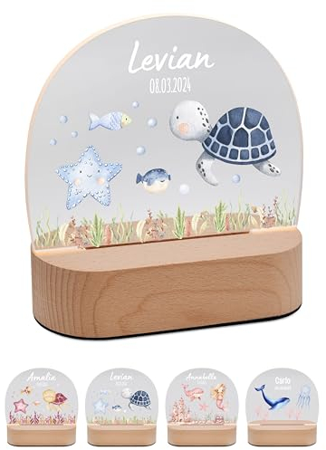 Bärenfreunde® - Personalisiertes Nachtlicht für Babys - Individuelle Nachttischlampe für Kinder - Personalisierte Geschenke Kinder - Babygeschenk - Geschenk zur Geburt (Schildkröte blau)