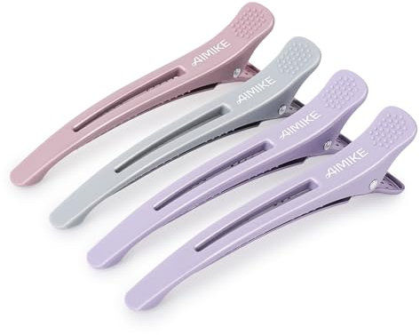AIMIKE 4pcs Pince Cheveux, Pince Crocodile Cheveux Antidérapante Sans Trace,Pince Cheveux Coiffeur pour la Coupe de Style, Salon et Maison,Pince Cheveux Femme, Pince Coiffeur, Pince Brushing, Morandi