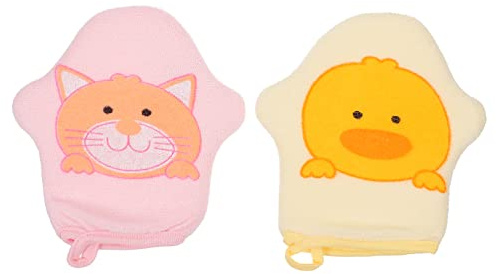 Hohopeti 2stücke Badehandschuh Aus Baumwolle Mit Cartoon-druck Duschhandschuh Für Neugeborene Junge Mädchen Und Junge Mädchen Wasserabsorbierend Für Zuhause Und