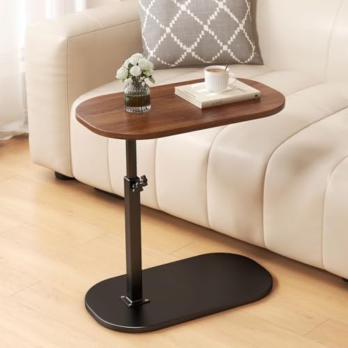 liameya C Shaped Side Table Adjustable Height, 360°Swivel C Shaped End Table, Couch Side Tables That Slide Under, Modern Small Coffee C Table End Table for Sofa/Bed/Bathtub, Rotating Tabletop(walnut)