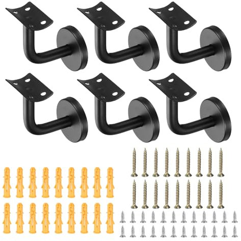 sourcing map 6Pcs Stainless Steel Hand Rail Brackets, 2.4 Curved Handrail Holder Hand Stairway Rail Bracket for Round Rail with Mounting Screw for Guardrail Staircase Banister, Black