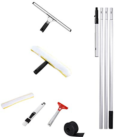 Limpiacristales para ventanas con estropajo de microfibra de 3,4 m de largo, poste de aleación de aluminio, ligero, escobilla de piso con mango extendido