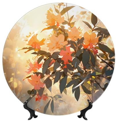 PHAYAH Piatto decorativo in porcellana con fiori e piante, resistente, liscio e perfetto per casa, ufficio e caffetteria, 17,8 cm