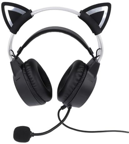 RiToEasysports PC Game Headset, RGB Gaming Headset Removable Cat Ears Gaming Headset Noise Concealing Adjustable Headband Wired Headset with Mic for Laptop Computer