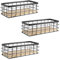 Gzsekken Wire Storage Basket Bins Organizer,Metal Small Basket Wall Mounted with Wood Base Bathroom Storage Organizer Bin Basket for Kitchen Cabinets, Bathroom, Pantry, Garage, Laundry Room-3Pack