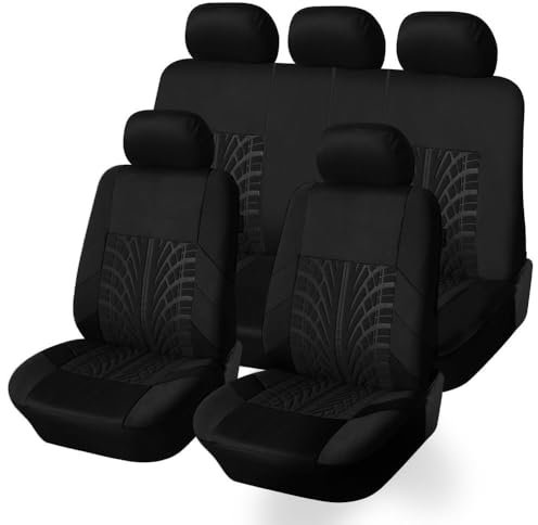 ZLYFCL 9 Stück Auto Polyestergewebe Sitzbezüge für Nissan Qashqai J10 J11 J12, Allwetter Verschleißfest Atmungsaktiv Schonbezüge Autositz Innenraum Zubehö,Black