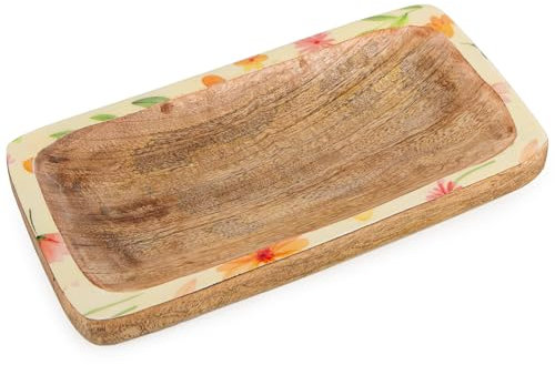 Logbuch-Verlag Ostern Dekoschale Holz mit Blumen Frühling Deko Tablett bunt Geschenk für Frauen Muttertag 25 x 13 cm