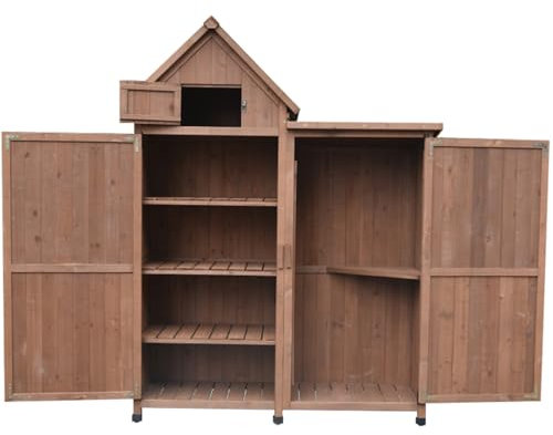 Gartenschrank aus Holz für den Außenbereich, mit wasserdichtem Asphaltdach, Braun