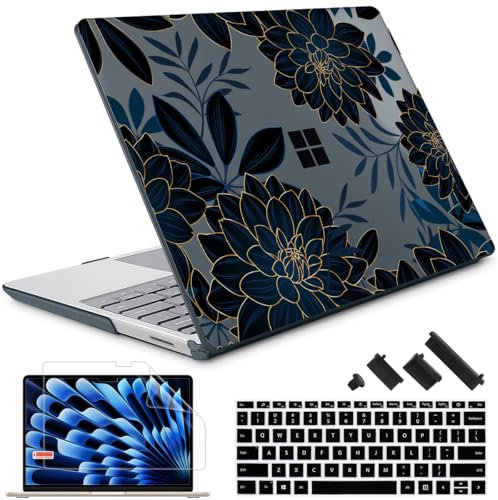 May Chen Compatible with Microsoft Surface Laptop Go 3 Go 2 Go 1 12.4 Inch Model 1943 2013 (2023 2022 2020 Release), Plastic Hard Shell Case with Screen Protector + Keyboard Cover, Luxury Dahlia