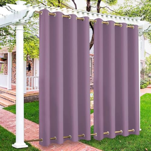 ZHENCHAO Wasserdichter Verdunkelungsvorhang für den Außenbereich, wärmeisoliert, mit doppelten Ösen, für Garten, Terrasse, Pavillon, Pergola, Winddicht, 254,4 x 223,5 cm, Flieder