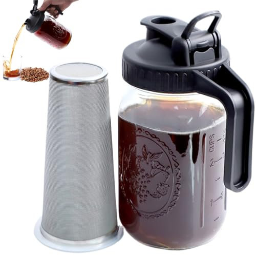 32Oz Glass Cold Brew Coffee Pitcher, Iced Coffee & Tea Maker with Lid & Filter, Clear Beverage Pitcher with Handle