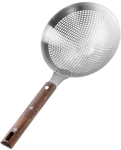 WUYXTO Espumadera Colador Grande de Acero Inoxidable con Espumadera y Mango de Madera Resistente for Utensilios de Cocina para Espumar(Dia 22CM)