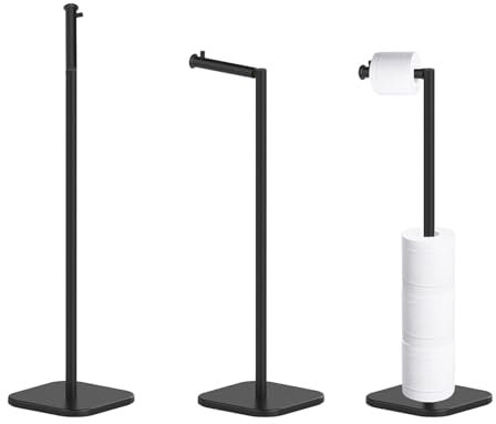 Toilet Roll Holder Free Standing with Heavy Duty Base, Stainless Steel Toilet Roll Holder for 6 Rolls, Stylish Chrome Finish, Practical Design Toilet Roll Storage Stand for Bathroom (Black)