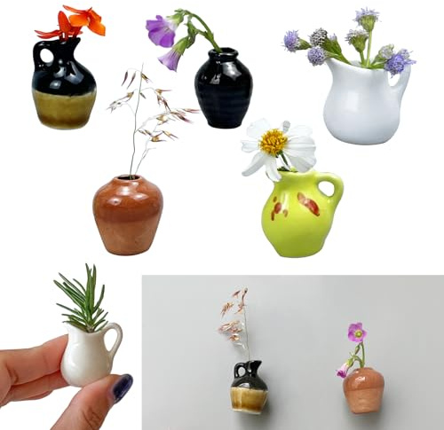 Mini Keramik Vase Magnete,3D Magnetic Keramik Blumenvasen,Cute Mini Bud Vases Magnetic,for Refrigerator Decoration Kitchen Locker Kitchen Office (5PCS)
