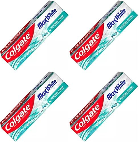 Colgate MaxWhite Anticavity Fluoride Toothpaste Crystal Mint Gel (100ml x 4) – 4 Pack Bundle – Whitening Crystals for Brighter Smile – Helps Restore Teeth’s Natural Whiteness & Fight Cavities