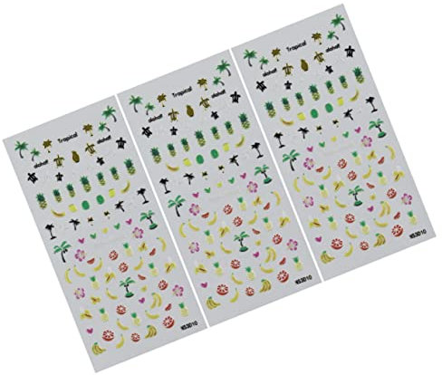 PACKOVE 3Blätter Selbstklebende Art Aufkleber für DIY Nageldesign Maniküre Dekoration Style Ananas Nagelkunst und