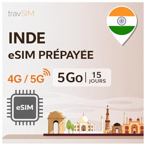 travSIM eSIM Indien | 5GB Mobile Daten mit 4G/5G Geschwindigkeiten für Indien – Voller Zugang zu Google, Facebook, Whatsapp & Mehr | Prepaid eSIM Indien plan mit 15 Tagen Gültigkeit