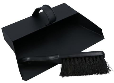 Black Hooded Bannister Dustpan and Brush Ash Carrier Fire Place Log Burner