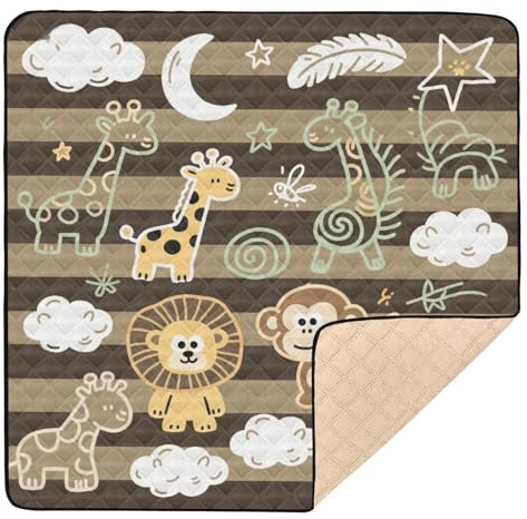 Lustige Baby-Spielmatte mit Giraffen-Affe, gestreift, groß, stilvoll, wasserdicht, Aktivität, Unterhaltungsmatte für Babys, Kinder, Kleinkinder, Kleinkinder, 127 x 127 cm, Braun