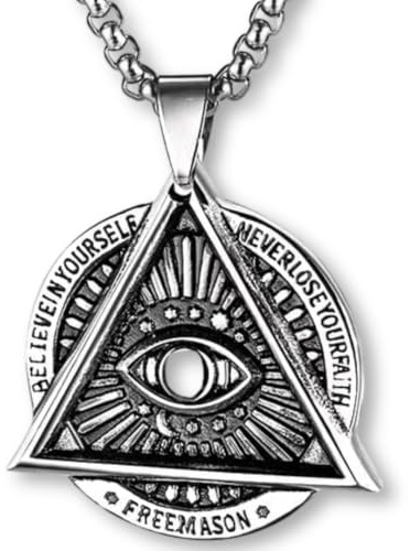 Halskette Symbol Illuminati mit Auge das alles sieht – Anhänger 3,5 cm aus Zamak mit Kette 60 cm – Esoterik und Freimaurer Stil