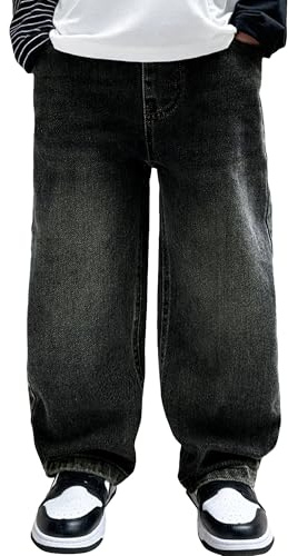FEOYA Ado Garçon Jeans Jambe Large Baggy Automne Printemps Noir 10-11 Ans