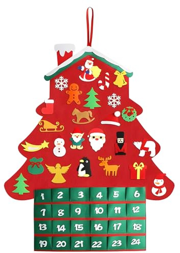 Felt Christmas Tree Advent Calendars with 24 Days Pockets,Wall Hanging for Christmas Decoration, DIY Countdown Calendar fo Wall Home Decoration, 90 x 65cm