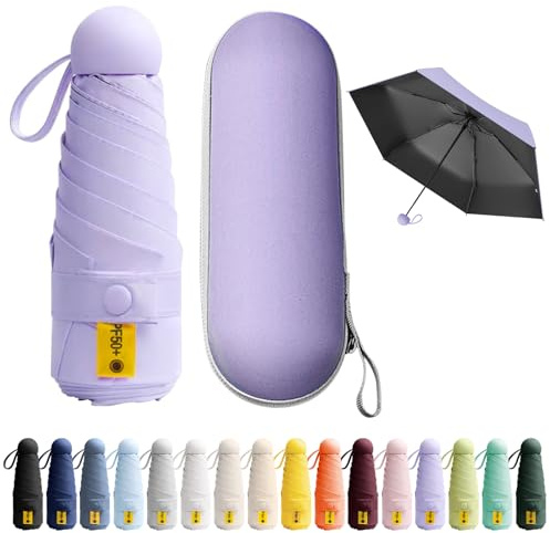 BEKKLPOU 6 Rippen Mini Regenschirm, Reise-Regenschirm, Kleiner, Uv, Kleiner Kompakter, Sonnenschutz, Leicht, Inklusive Aufbewahrungsbox, Ausziehbarem Griff