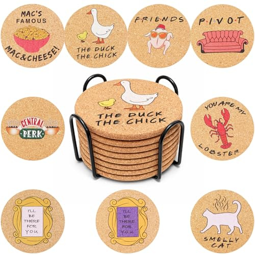 Richunie 9 Stück Friends TV Show Merchandise,Lustige Friends TV Show Untersetzer Set, Friends TV Show Geschenke für Frauen, Kork Untersetzer für Couchtisch, Süße Friends Merchandise（10 * 10 * 0.6cm）