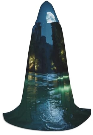 WZYCWB Water and Bright Moon Printed Medium Hooded Cape, Holiday Party Costume, Carnival Party Prop, Sizes S/M/L