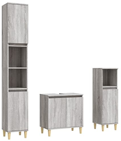 Mhdvray Ensemble de 3 meubles de salle de bain gris Sonoma - 58 x 33 x 60 cm - Meuble sous-vasque avec armoires sur pied - Design moderne et grande stabilité - Pour petites salles de bains