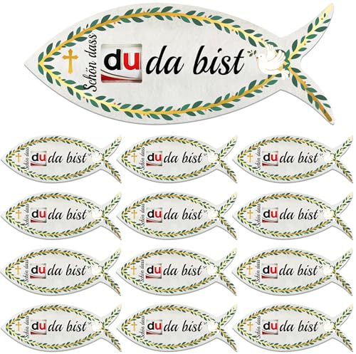 YBwanli Konfirmation/Kommunion deko 16 Stück gastgeschenk Taufe/Kommunion/Konfirmation, „Schön, dass du da bist“Fisch Duplo geschenk Filz Verpackung, Dankeschön geschenke
