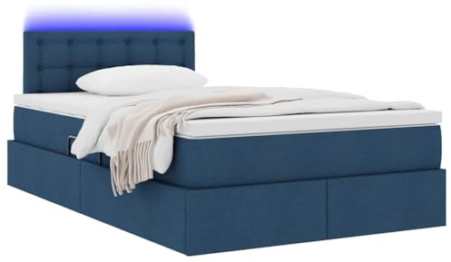 vidaXL Bett mit Stauraum und LED mit Matratze Blau 120 x 190 cm Stoff, Moderne Schlafzimmermöbel, rechteckiges Bett mit Stauraum, besserer Schlaf Dank Matratze, LED-Rahmen, platzsparend