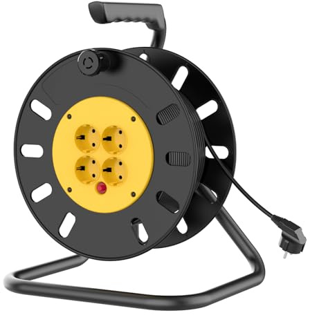 Carrete de cable profesional para el hogar, cable alargador IP44 (cable de 25 m con soporte)