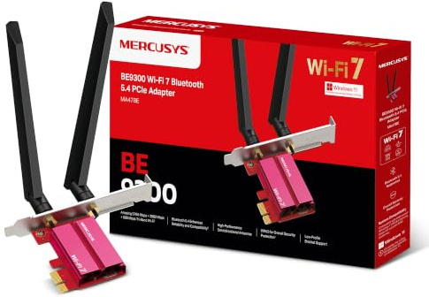 Mercusys MA47BE BE9300 WiFi 7 WiFi Card PCIe WiFi Card | Wireless Bluetooth 5.4, Two High-Performance Antennas, MLO Support, WPA3 Security, 6GHz/5GHz/2.4GHz, Windows 10/11(64Bit)