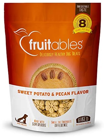 Fruitables Kalorienarme, gesunde gebackene Kürbis-Leckerlis für Hunde, frei von Weizen, Mais und Soja - Süßkartoffel & Pekannuss - 198g