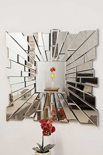 MirrorOutlet Sehr Modern anspruchsvolles Starburst Design alle Glas Wandspiegel 3 Ft X 3 ft (90 cm x 90 cm)