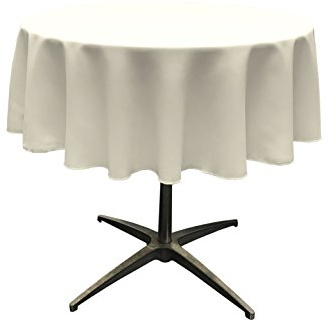 LA Linen Poplin Round Tablecloth, Polyester, Ivory, 51-Inch
