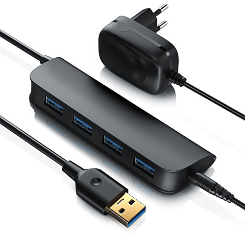 CSL - aktiver USB Hub 3.2 Gen1 mit Netzteil 4 Port - Datenhub kompatibel mit PC Notebook Laptop Apple MacBook Air Pro Mini iMac MacPro Tablet