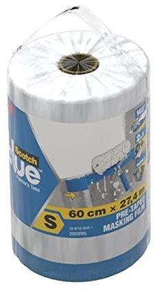 ScotchBlue 2090FRS Film de masquage pré-collé pour peinture Petit rouleau de recharge Film de masquage transparent Feuille de protection à tirer 609 mm x 27,4 m