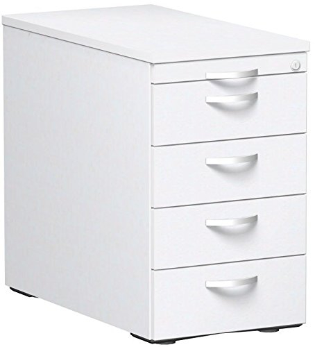 Geramöbel Standcontainer mit 4 Metall-Schubfächern und Utensilienschubfach, Metall-Rollschubführung, Zentralverriegelung, 438x800x720, Weiß/Weiß/Weiß