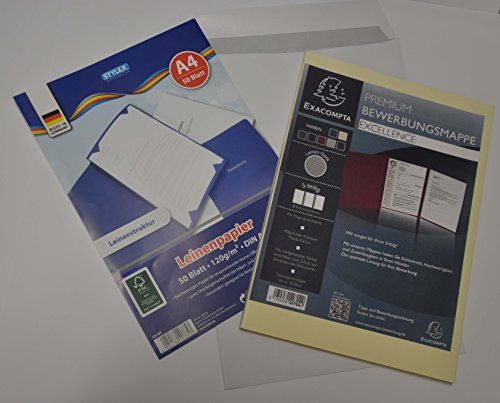 Bewerbungsmappen-Set Exacompta bestehend aus Bewerbungsmappe + 1x hochwertiges Leinenstrukturpapier (50 Blatt) weiß+ Versandtasche B4 weiß. 10er Set