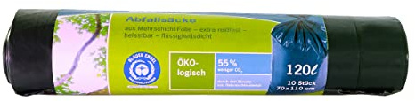 inapa Müllsack/Gartenabfallsack Secolan 120l – ✓reißfest ✓belastbar ✓100% recyclingfähig – 1 Rolle/10 Stück