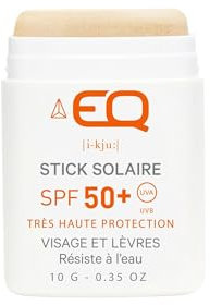 Eq | Stick solaire Visage Bio - Doré - Très Haute protection SPF50+ - Tube 10g - Pour Sportifs et Enfants - Filtres Minéraux - Respecte le milieu Marin - Made In France