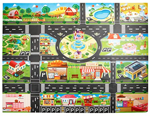 JTMM Alfombra de Juguete(39 * 51in/100 * 130cm) Road Playmat Juguete, PVC Alfombra de plástico para niños, Alfombra Impermeable Ciudad Vida Ideal para Jugar con Coches y Juguetes