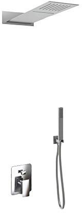 Kit Doccia 3 Vie Soffione Rettangolare Acciaio Inox 55x23 cm Slim 2,5 mm con Cascata Cervicale + Presa Acqua + Flessibile + Doccino