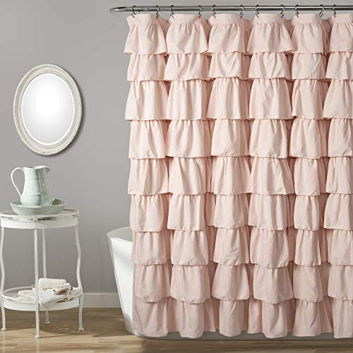 Lush Decor Duschvorhang mit Rüschen, Blumenstruktur, Vintage-Chic-Stil, Bauernhaus-Stil, Rouge, 183 x 183 cm